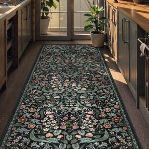 🆕 Dark Green Moody Runner Rug 2’6” x 8’ MACHINE WASHABLE Long Runner Rug